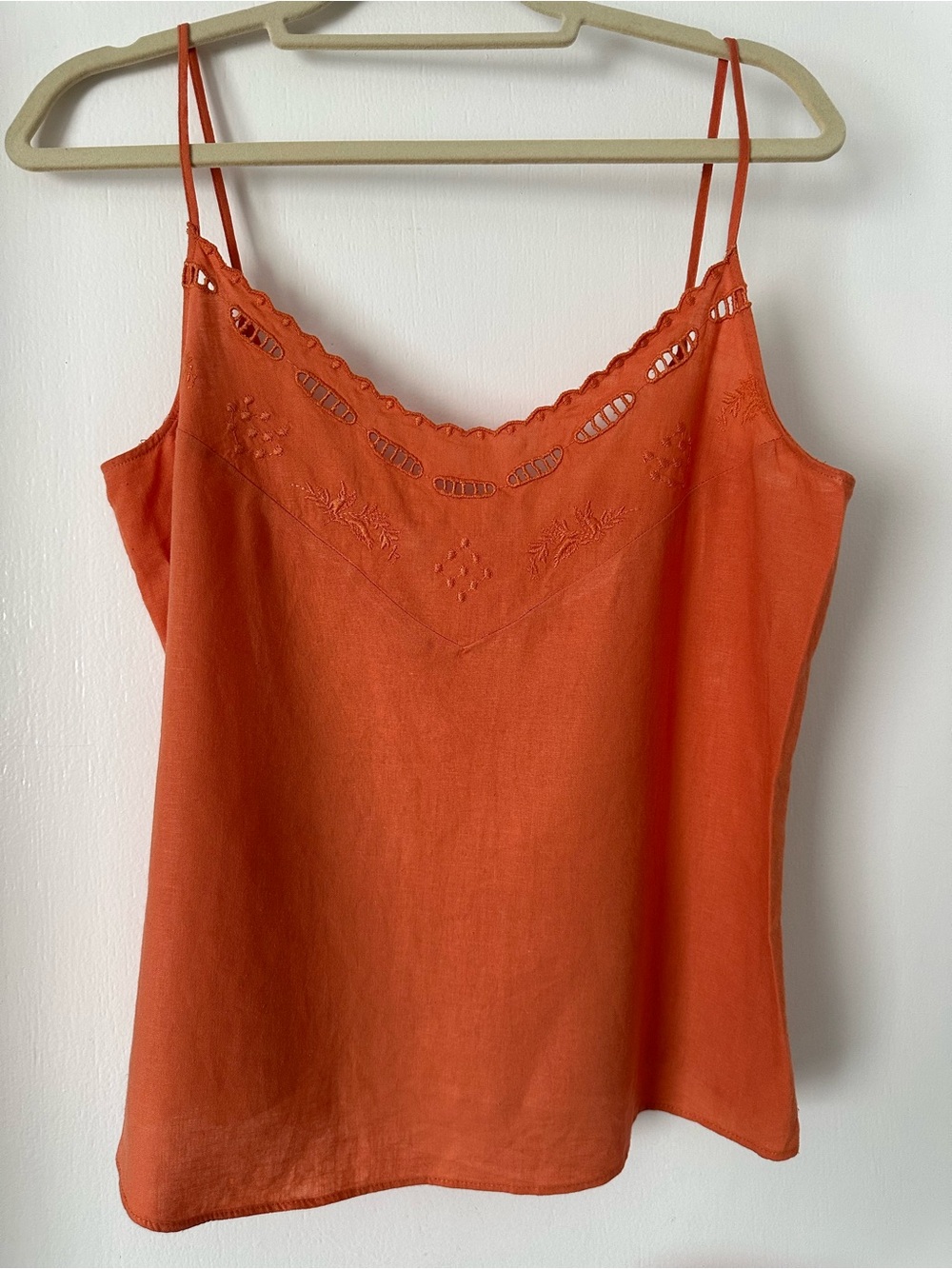 Mango Orange Embroidered Spaghetti-Strap Camisole